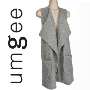 UMGEE GREY Sherpa Open Sweater Vest Duster Sz S